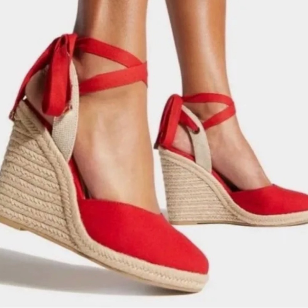 Red Espadrille Wedge Sandals